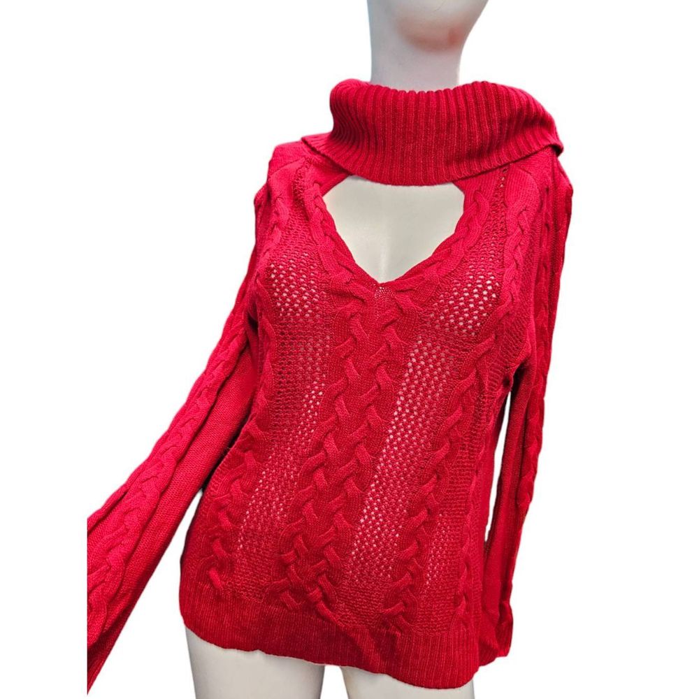 New York & Company Red Chunky Knit Turtleneck Sweater XS